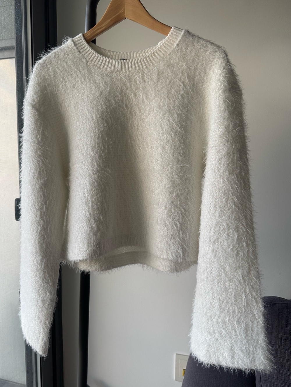Zara White Fuzzy Boho Sweater